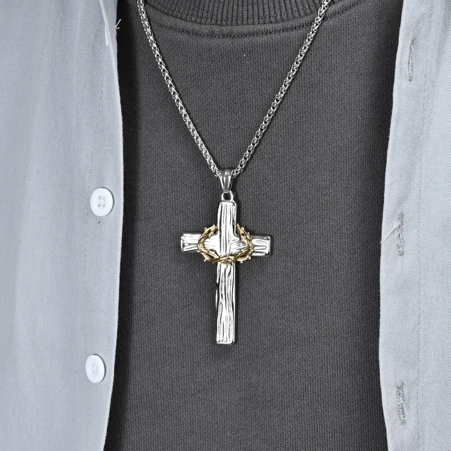 Stainless Steel Gold Cross Necklace