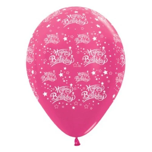 30cm Happy Birthday Stars Fuchsia Metallic - Pack of 6