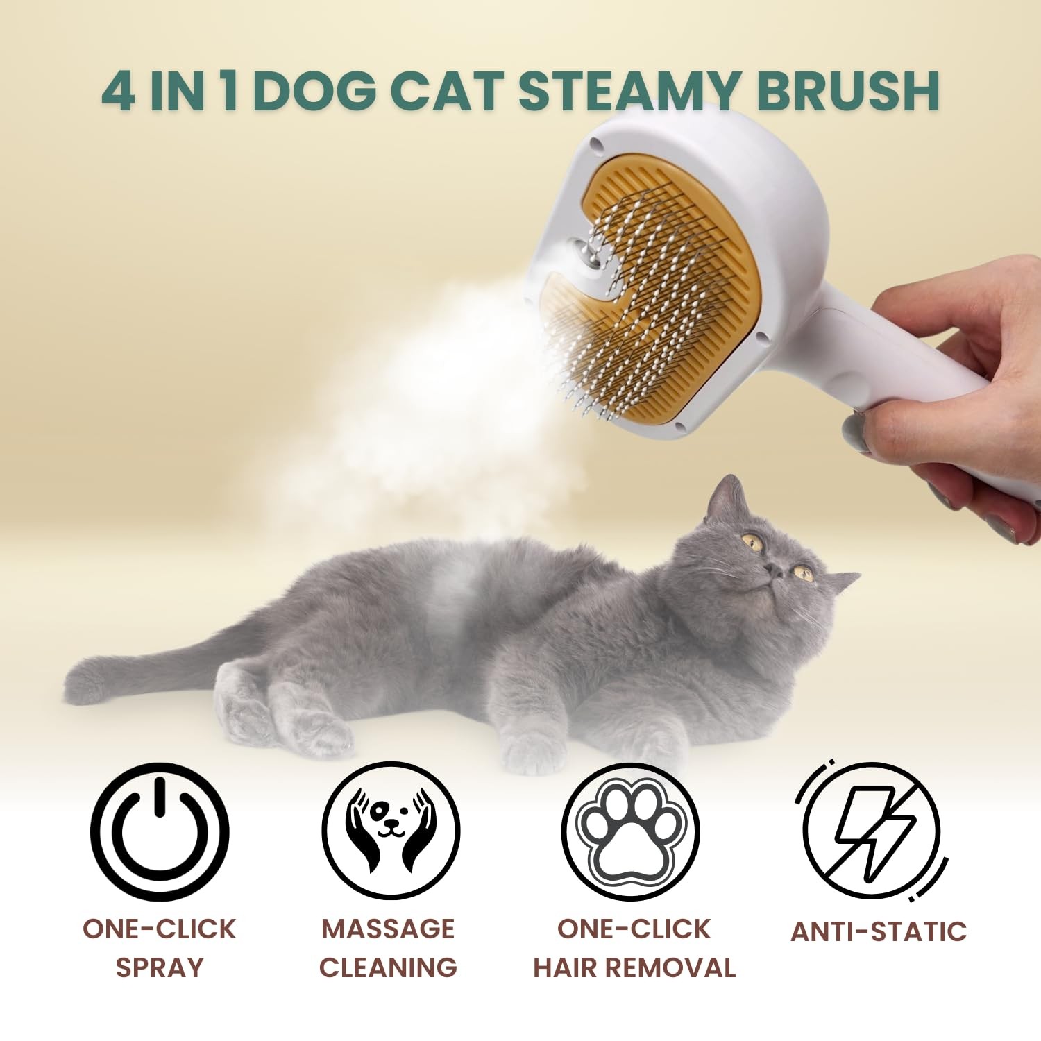 Premium pet brush with steam function