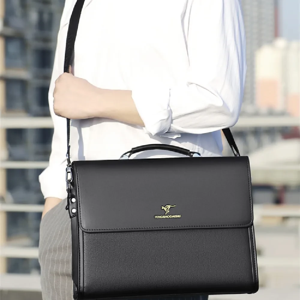 Men's Horizontal Leather Portable Briefcase