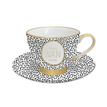 **BEST NAN EVER BLACK DOT TEACUP & SAUCER