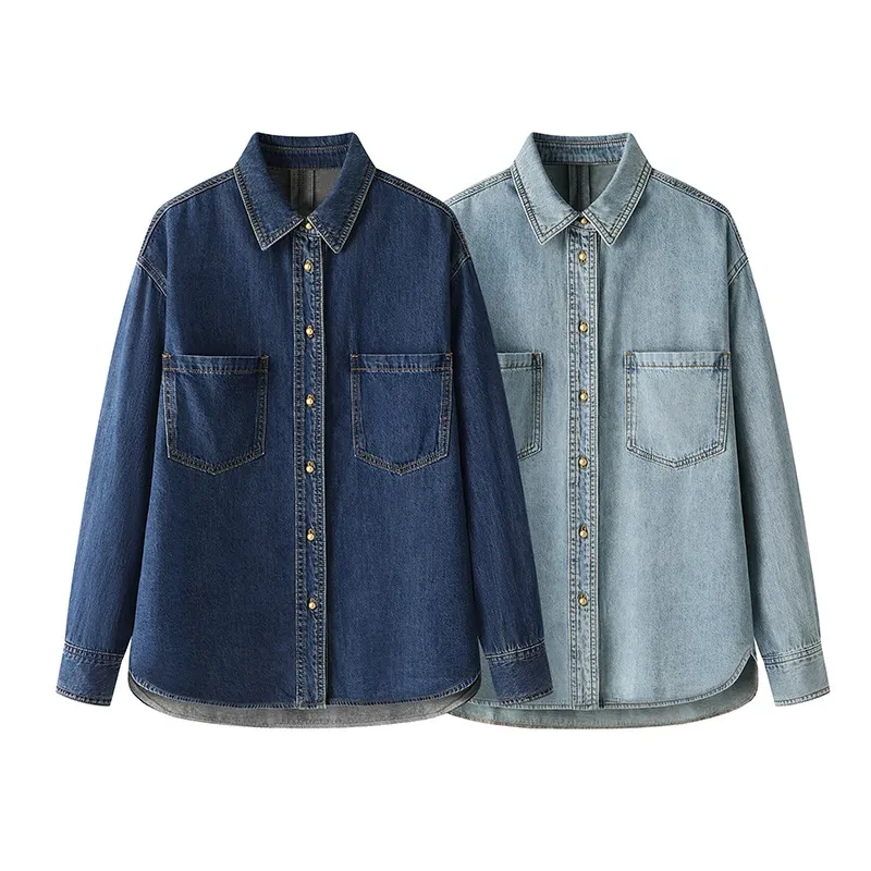 Minimalist Basic Commuter Denim Blue Shirt Top