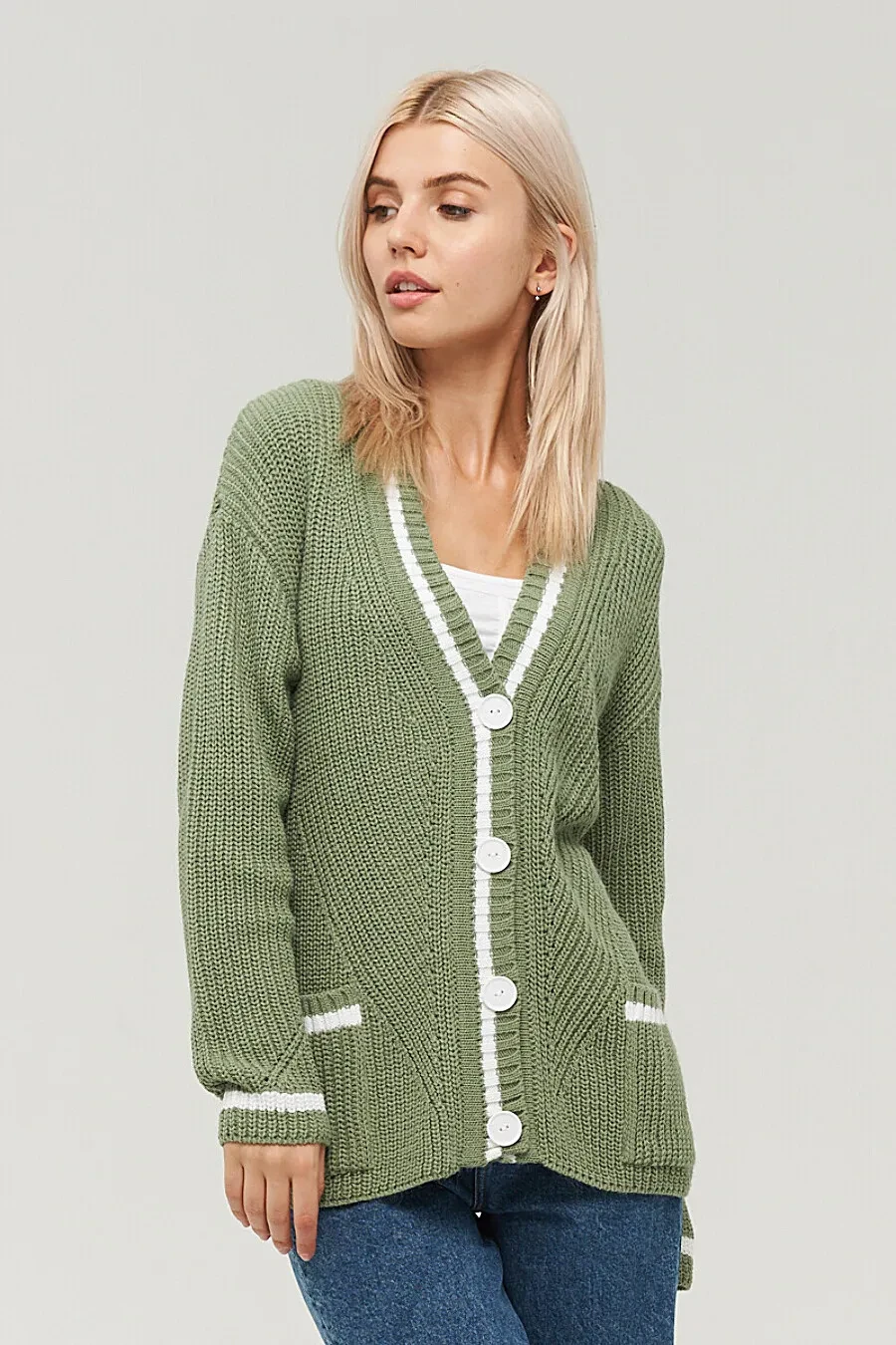Women's All-match V-neck Pocket Color Matching Knitted Long Sleeve Sweater Coat