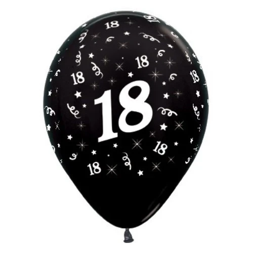 Balloons Age 18 Black Metallic - Pack of 6
