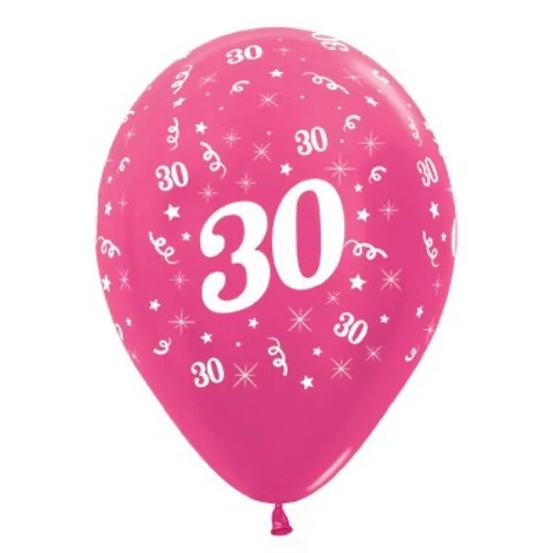 Balloons Age 30 Fuchsia Metallic - Pack of 6