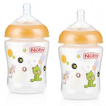 NUBY 2PK WIDE NECK BOTTLES 270ml