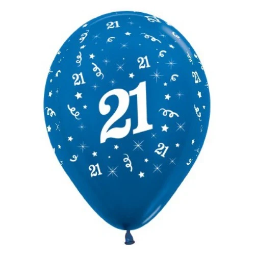 Balloons Age 21 Blue Metallic Pearl - Pack of 25