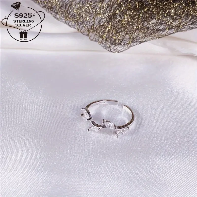 1pc 925 Silver Adjustable Open Ring for Women Elegant Branch Inlaid with Synthetic Zirconia | Versatile Fashion Jewelry & Gift for Women in New Zealand