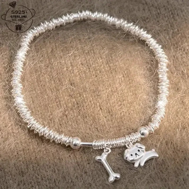 925 Silver Puppy Bone Bracelet for Women Charming Dog-Inspired Jewelry | Perfect Gift for Female Friends, Graduations & Weddings