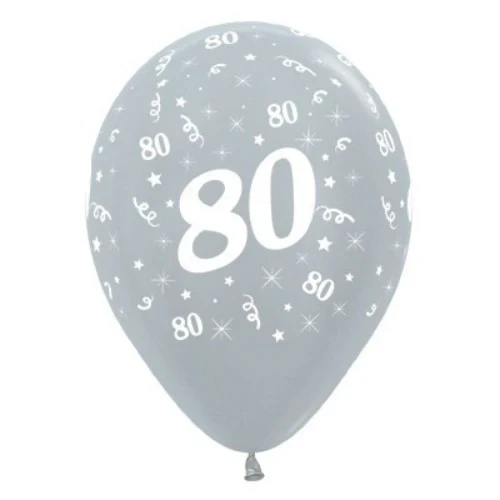 Balloons Age 80 Silver Metallic Pearl - Pack of 25