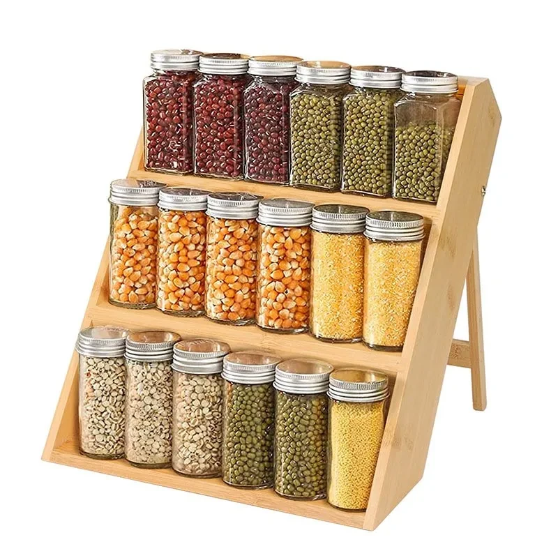 Home Bamboo And Wood Spice Countertop Storage Rack