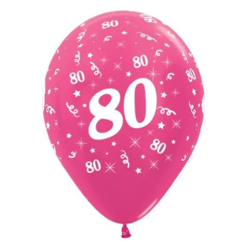 Balloons Age 80 Fuchsia Metallic Pearl - Pack of 25