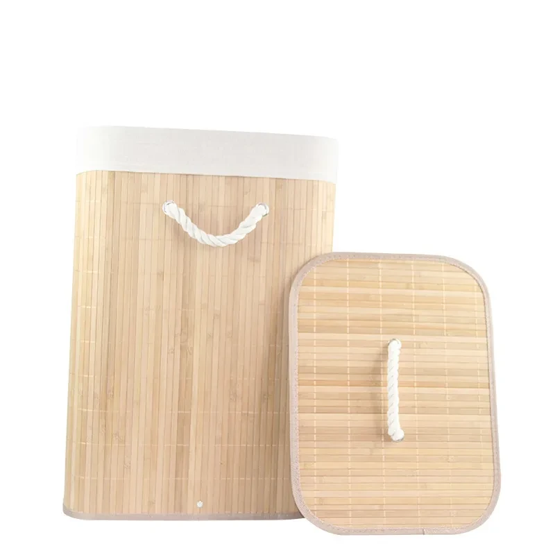 Folding Bamboo Laundry Basket Storage Organizer With Lid