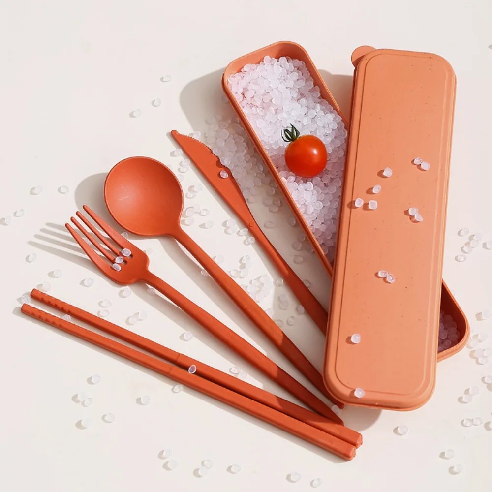 4Pcs Wheat Straw Dinnerware Set Portable