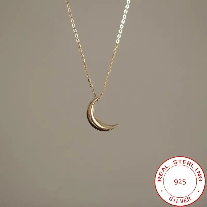 925 Sterling Silver Glossy Moon Pendant Necklace Simple & Elegant Women's Jewelry | Celestial-Inspired Fashion Necklace