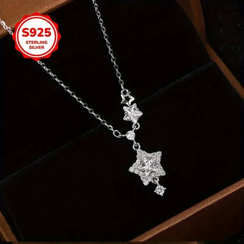 925 Low Allergy Star Necklace for Women  Fashion Five-Pointed Star Collarbone Chain | Versatile Starry Sky Pendant