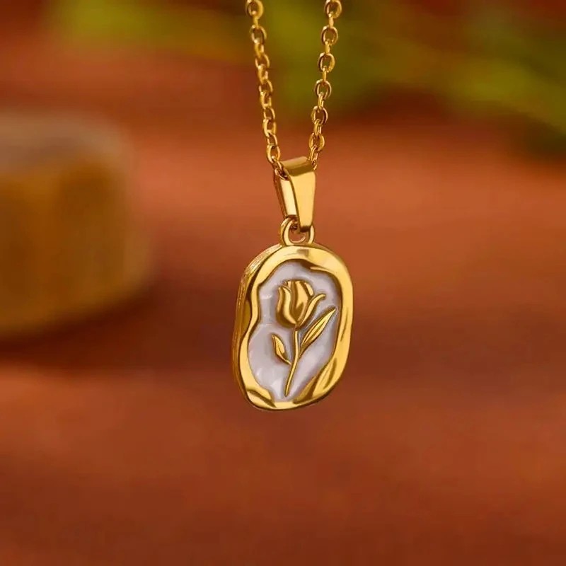 Rose Flower Necklace for Women: Gold Color Tulip Flower Pendant with Stainless Steel Chain