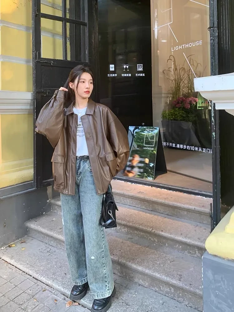 Korean Style Loose Leather Jacket Handsome Motorcycle