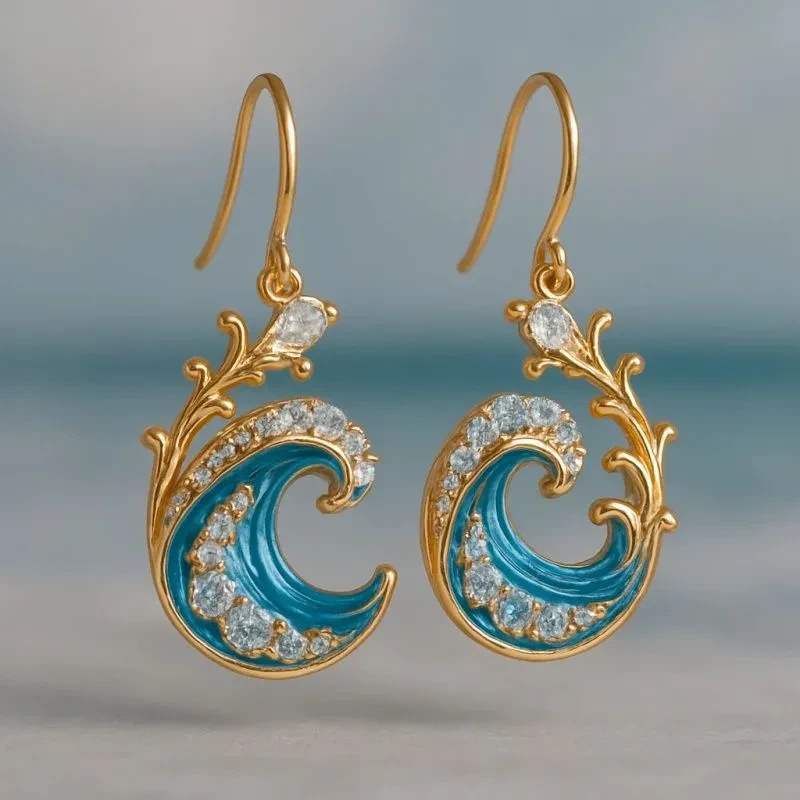 Fashion Inlaid Spray Double Hanging Creative Ocean Series All-match Earrings