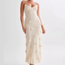 Women's Braces Skirt Three-dimensional Flower Knitted Backless Lace-up Dress