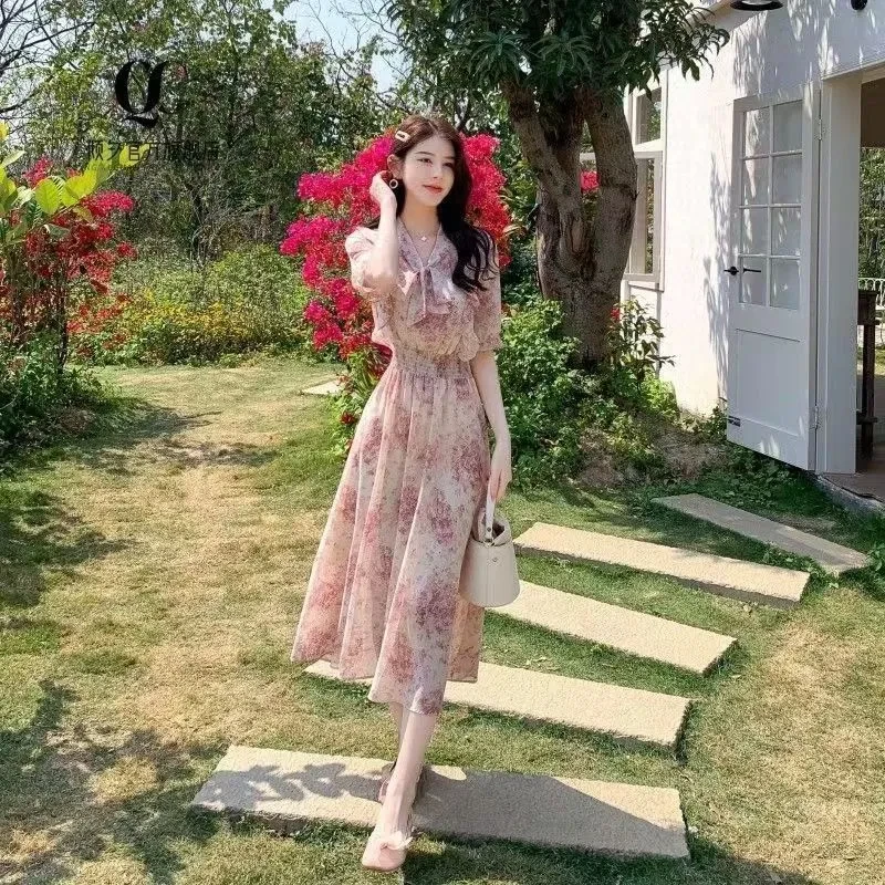 Waist-tight Gentle Temperament Slimming Floral Dress