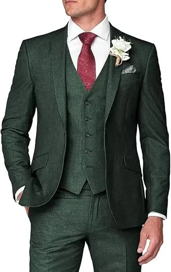 Men's Solid Color Business Jacket Vest Pants Set