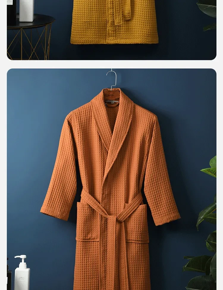 Pure Cotton Bathrobe Long Waffle All Cotton Nightgown