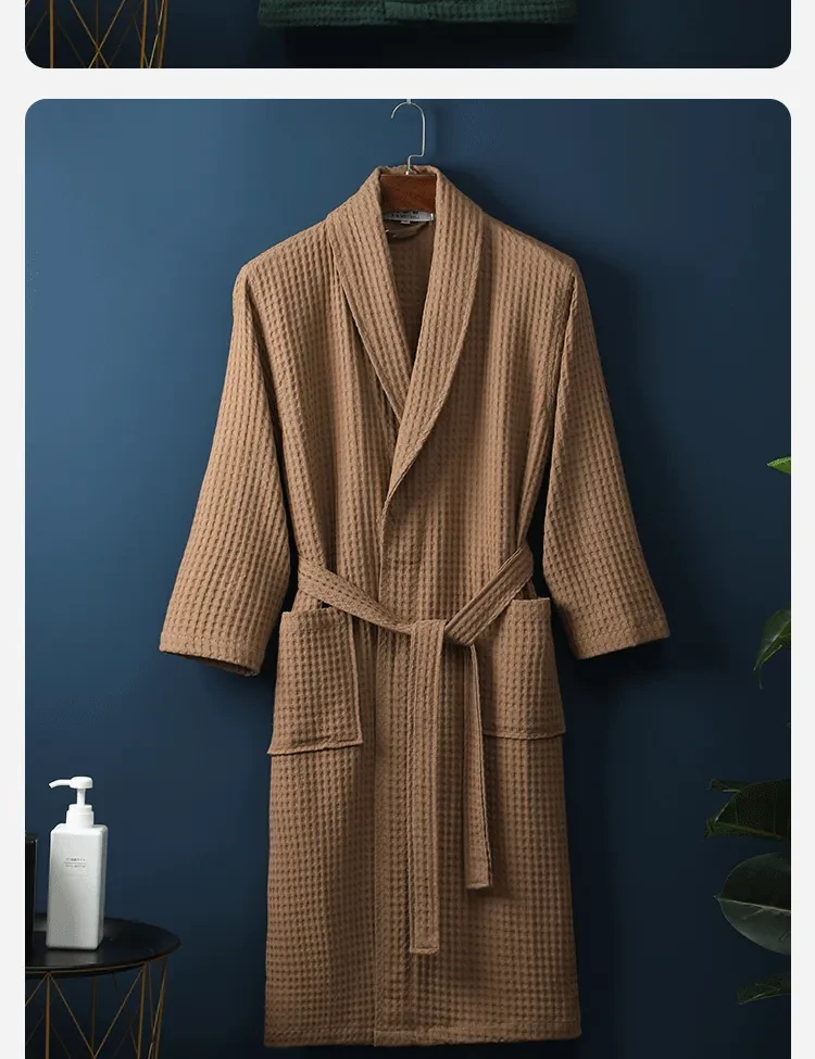Pure Cotton Bathrobe Long Waffle All Cotton Nightgown