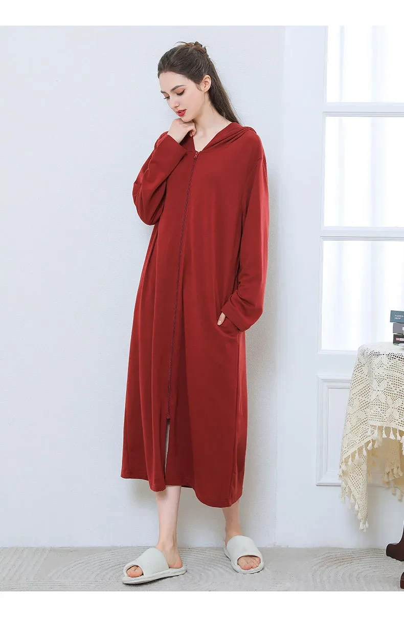 Zipper Bathrobe Couple Hooded Nightgown Thin Pajamas