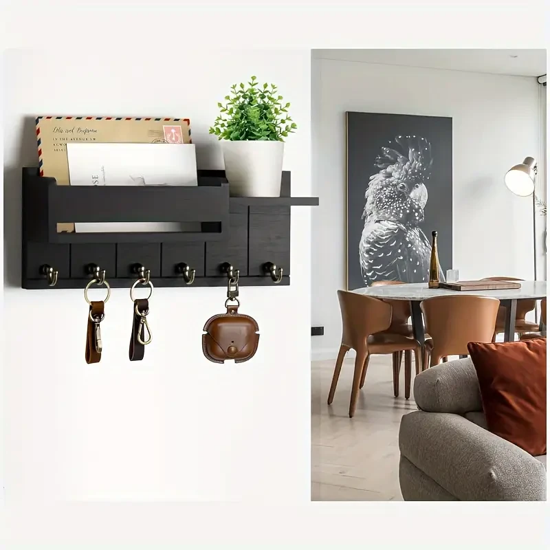 Rustic Wooden Key Holder with Mail Organizer