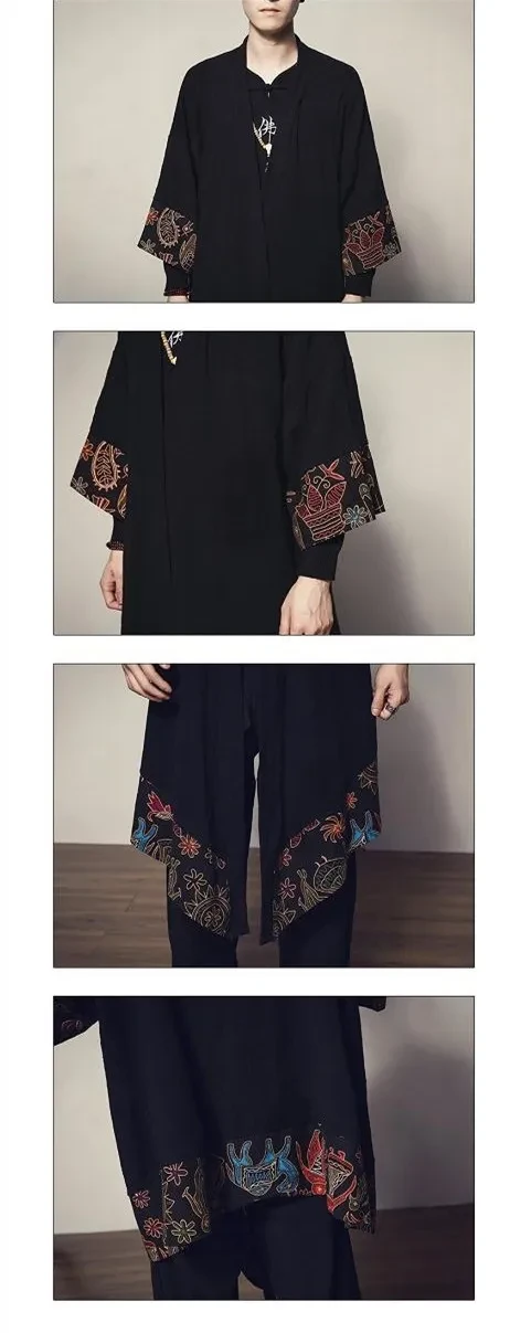 Retro Chinese Style Men's Ethnic Style Jacket Tang Suit Three-Quarter Sleeve Kimono