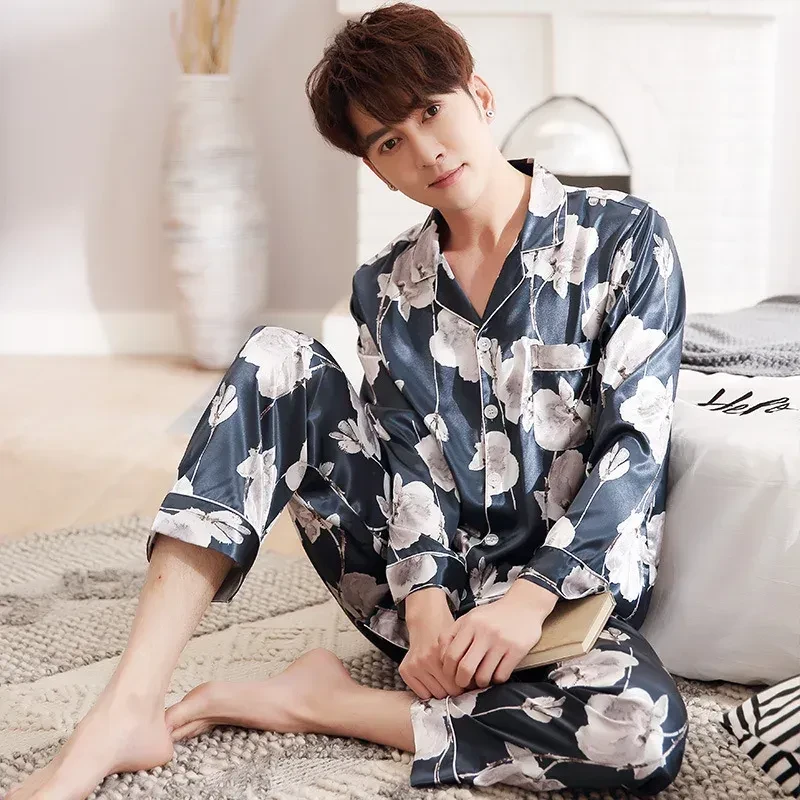 Silk Couple Pajamas Men And Women Long-Sleeved Summer Ice Silk Thin Casual