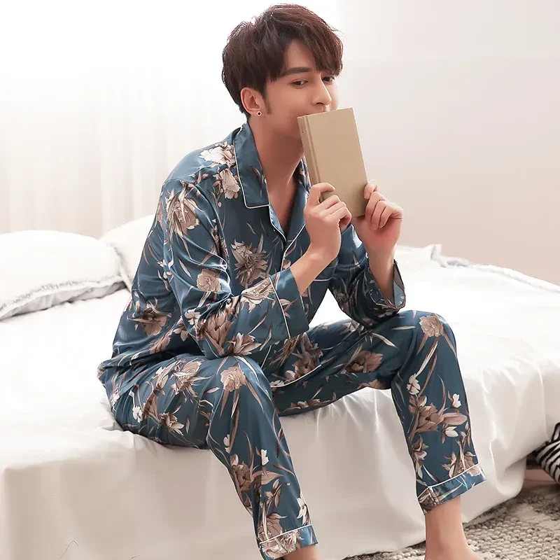 Silk Couple Pajamas Men And Women Long-Sleeved Summer Ice Silk Thin Casual