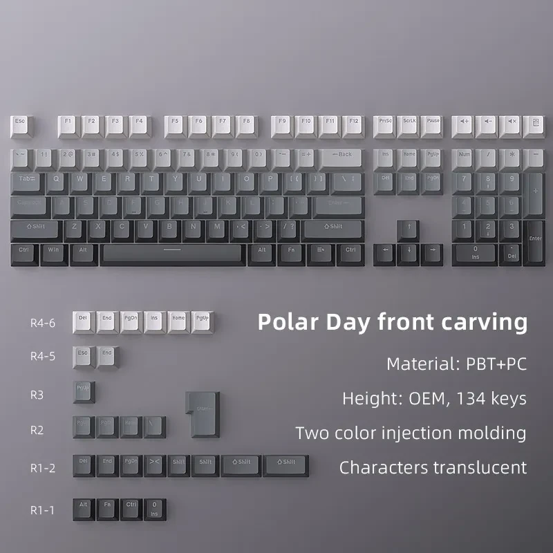Polar Day Gradient Engraved Luminous Machinery Key Cap