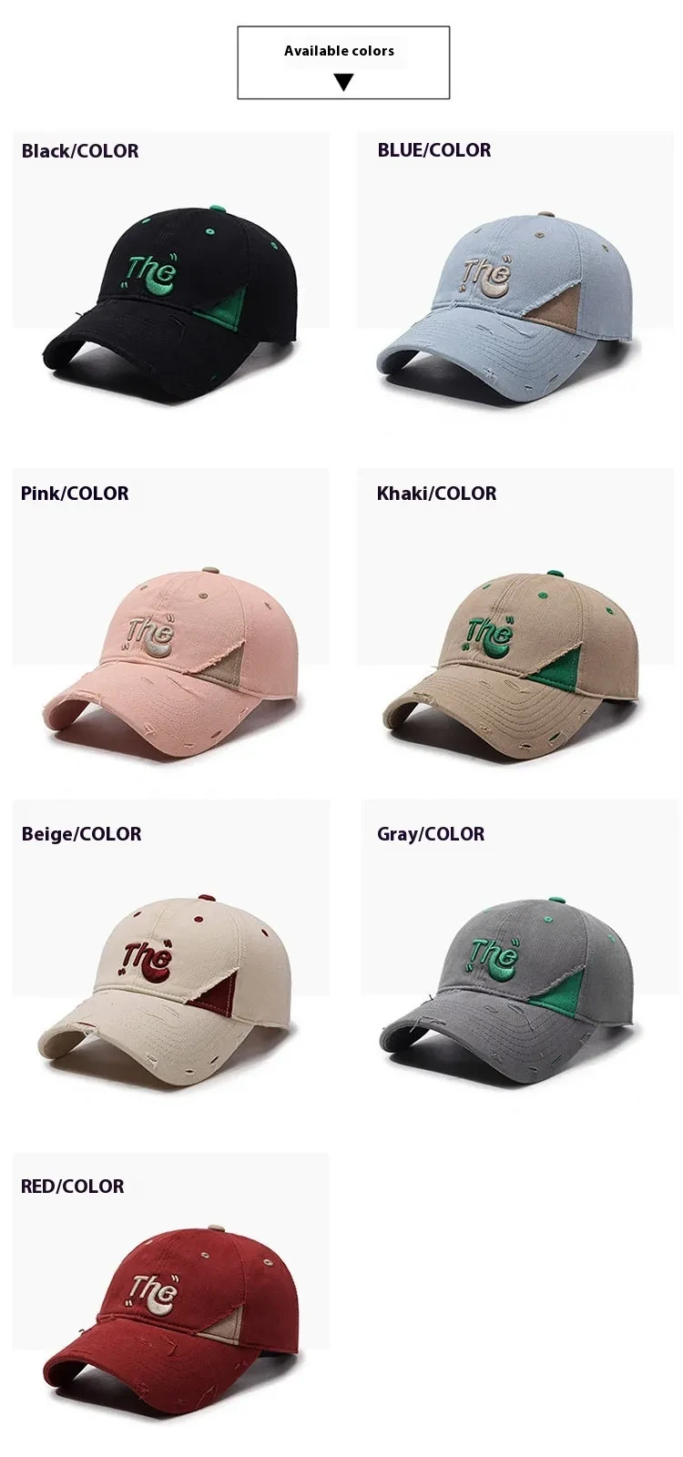 Korean Style Ripped Special Letter Embroidered Baseball Cap Big Brim