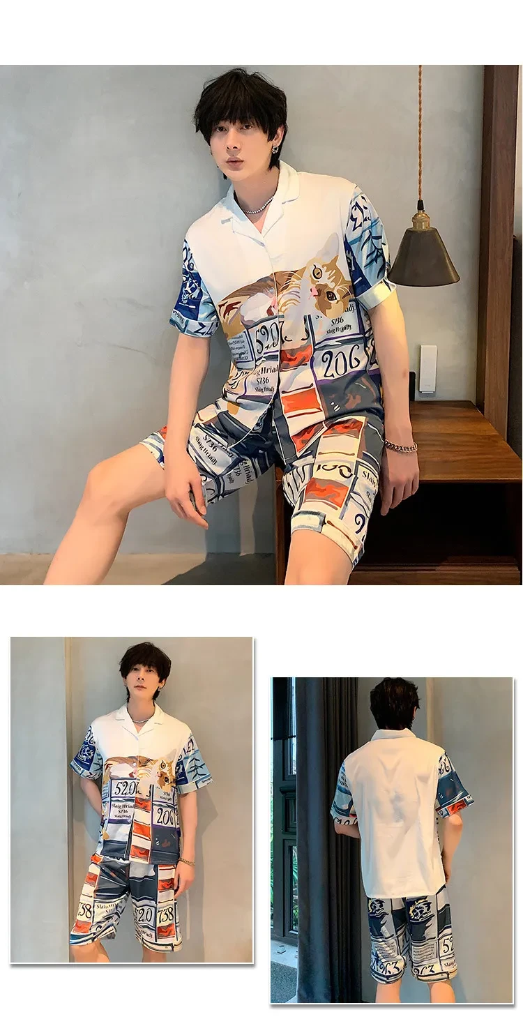 Men's pajamas summer ice silk short-sleeved thin section