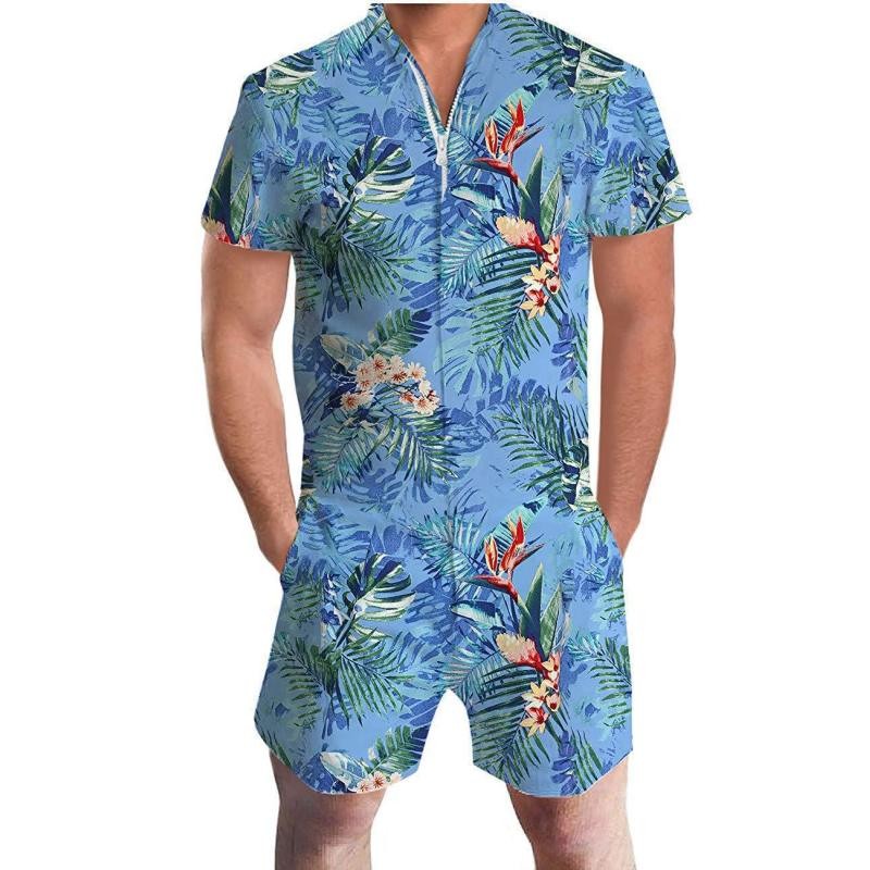 Summer short-sleeve jumpsuit Hawaiian Leaf