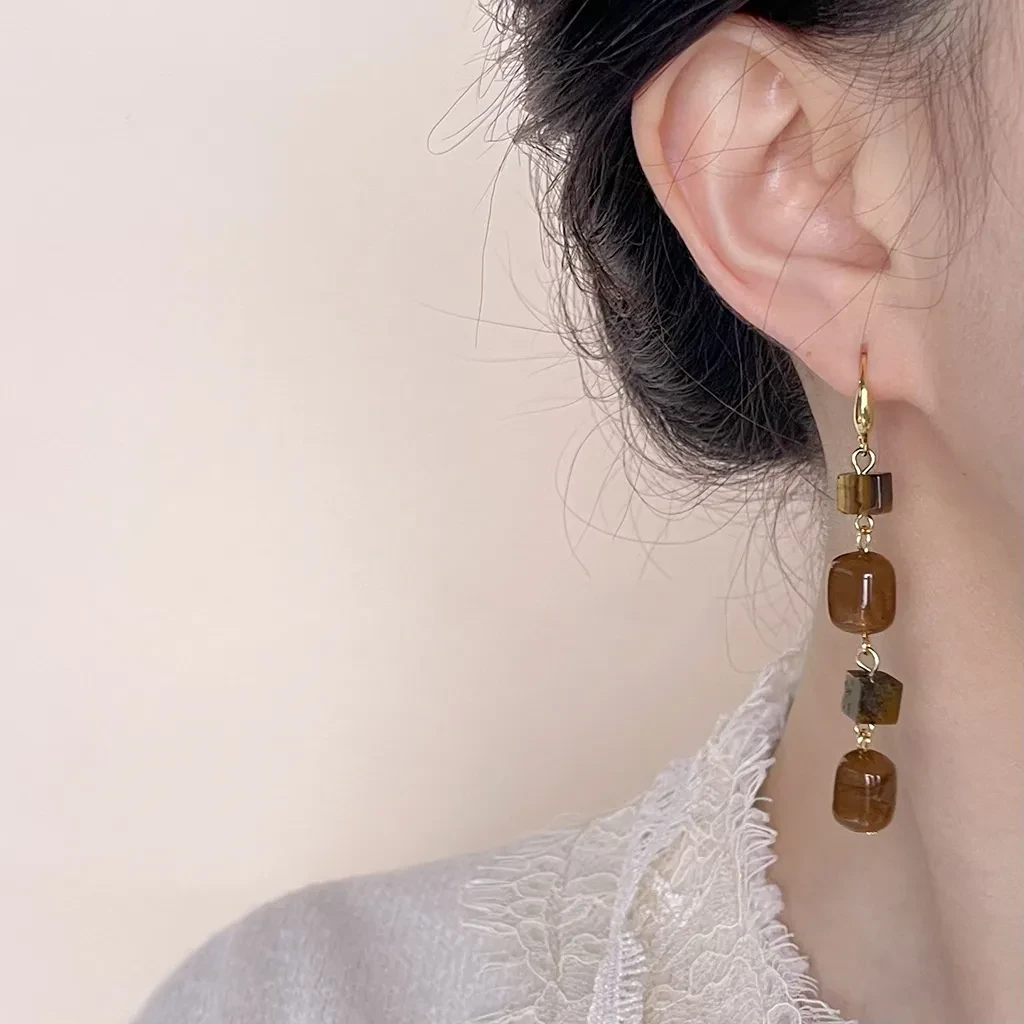 New Designer Model Tigereye Long Handmade Tassel Earrings