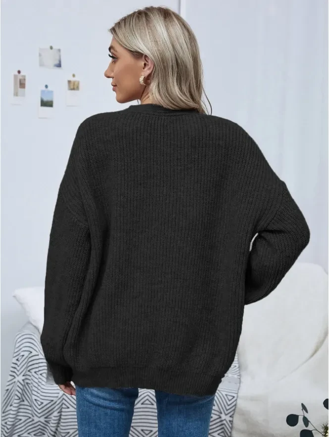 Open Front Drop Shoulder Solid Cardigan,Long Sleeve Tops
