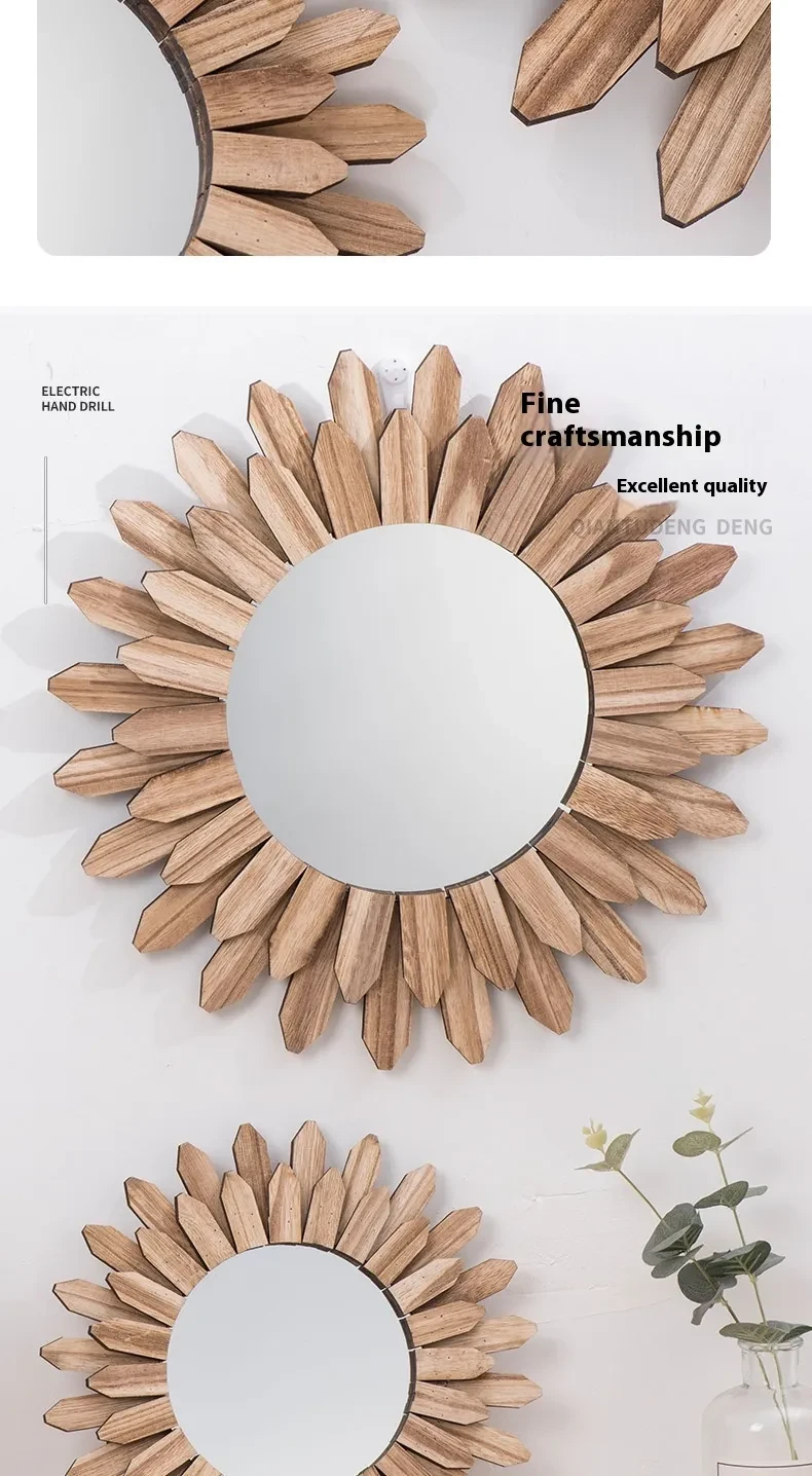 European-style Solid Wood Handmade Finish Hanging Mirror Homestay Hotel Entrance Decoration Hanging