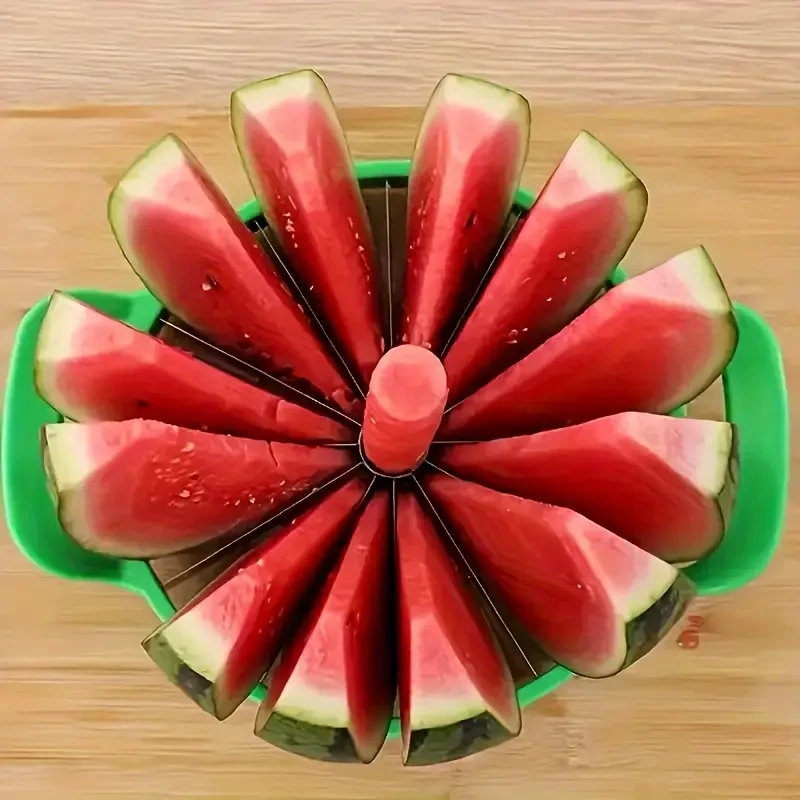 Stainless Steel Fruit Cutter with Green Ergonomic Handle