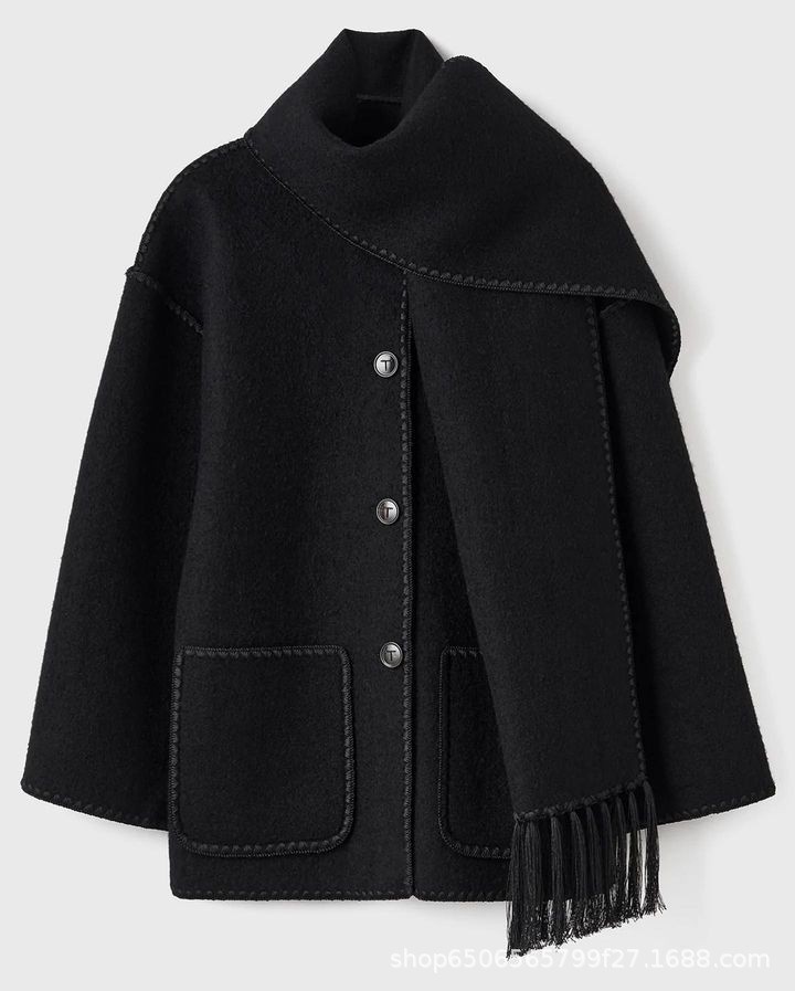 Warm and Stylish Women's Woolen Coat with Tassel Scarf
