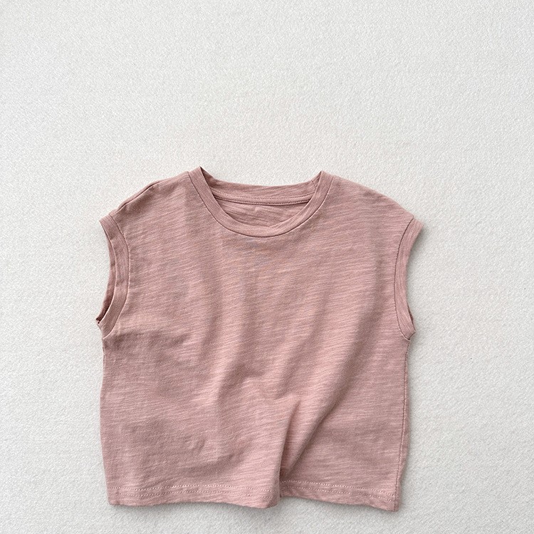 Slub Cotton Sleeveless Drop-shoulder T-shirt For Boys And Girls