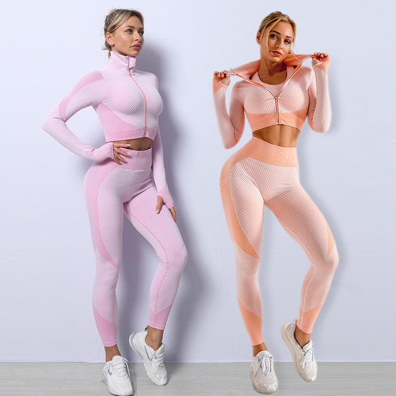Women's 3-Piece Seamless Yoga Set: Leggings, Crop Top Sports Bra, Fitness Gym Outfit