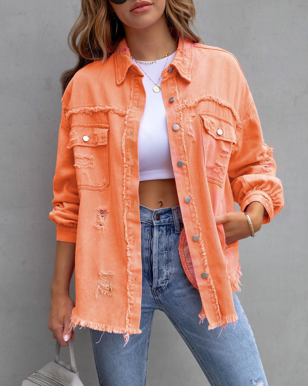 Autumn Rebel: Women's Distressed Shirt Jacket