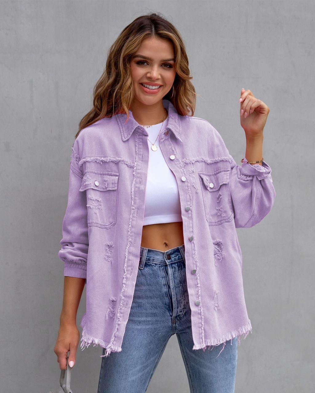 Autumn Rebel: Women's Distressed Shirt Jacket