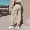 Long Sleeve Turtleneck Sweatshirt Stand Up Zipper Short Top With Loose Straight Leg Pants