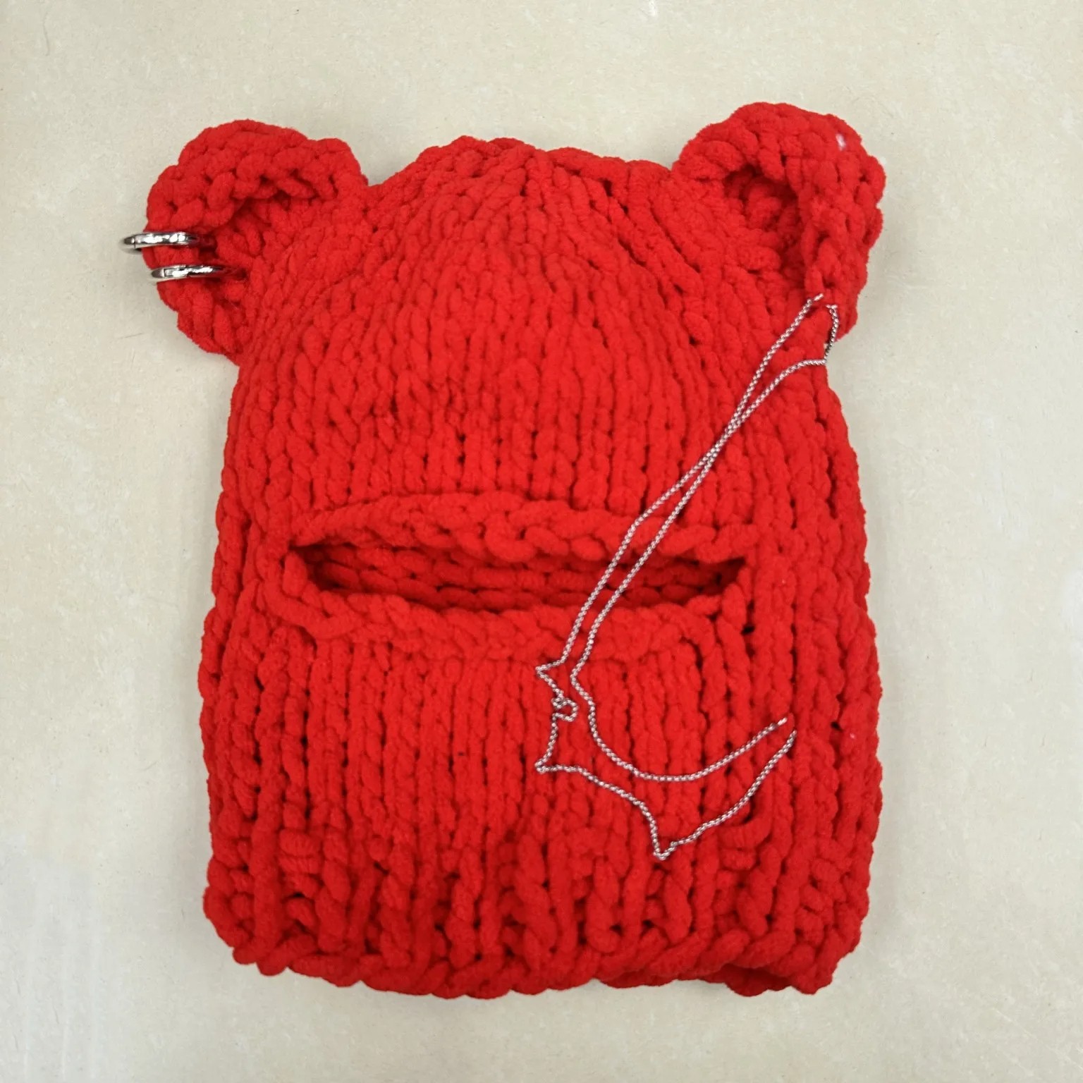 Bear Ears Crochet Balaclava Women Handmade Chain Circle Knitted Hat Party Chenille Mask