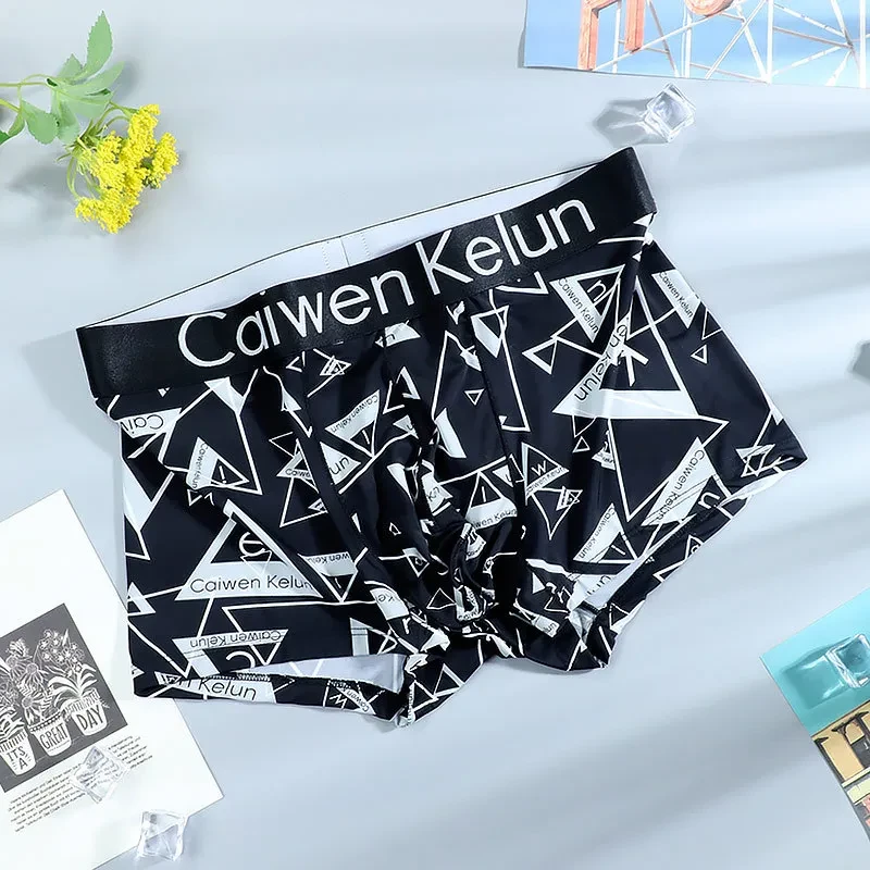 Brand Men's Ice Silk Soft Comfortable Print Fashion Youngth Large Size Boxer Underwear
