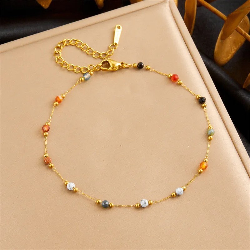 316L Stainless Steel Natural Colored Beads Bracelet for Women